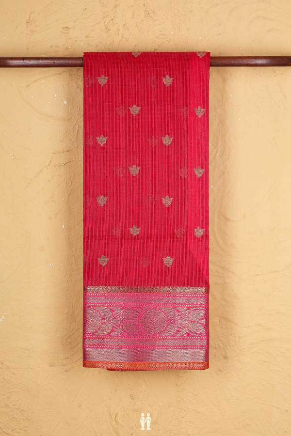 Kota Cotton Saree In Red With Floral Buttas