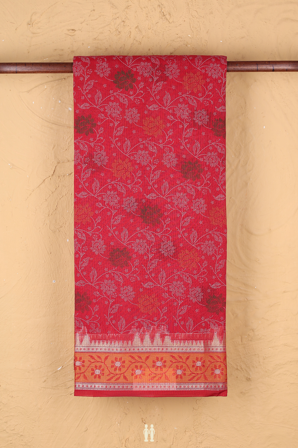 Kota Cotton Saree In Red With Floral Design