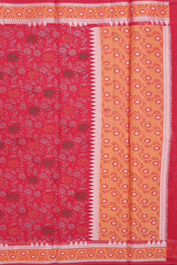 Kota Cotton Saree In Red With Floral Design