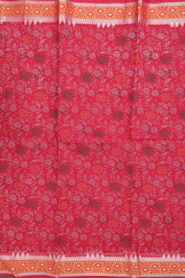 Kota Cotton Saree In Red With Floral Design