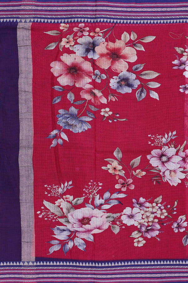 Kota Cotton Saree In Rose Red With Floral Printed Design