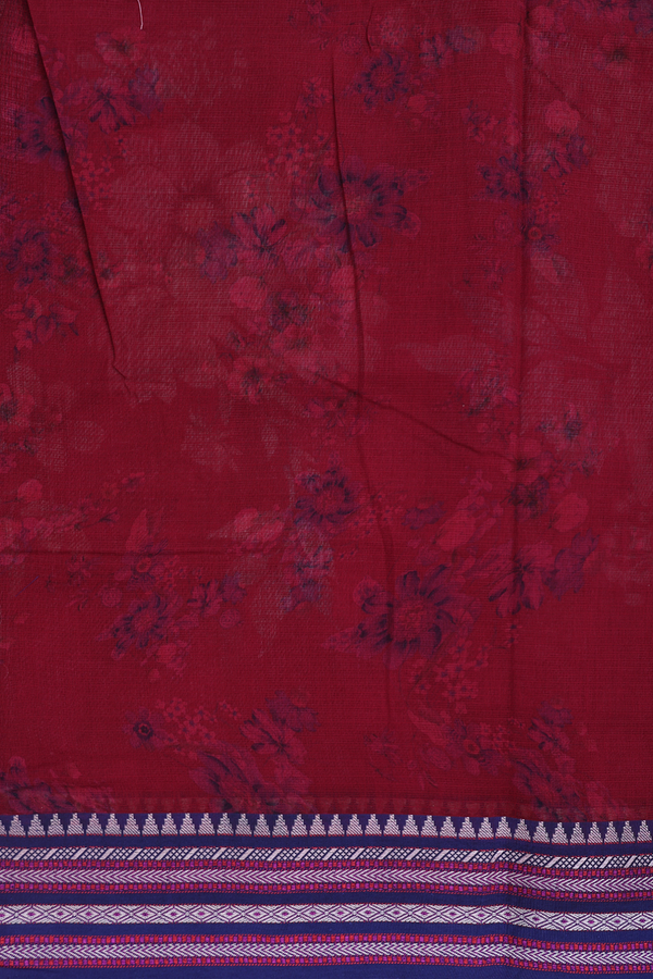 Kota Cotton Saree In Rose Red With Floral Printed Design