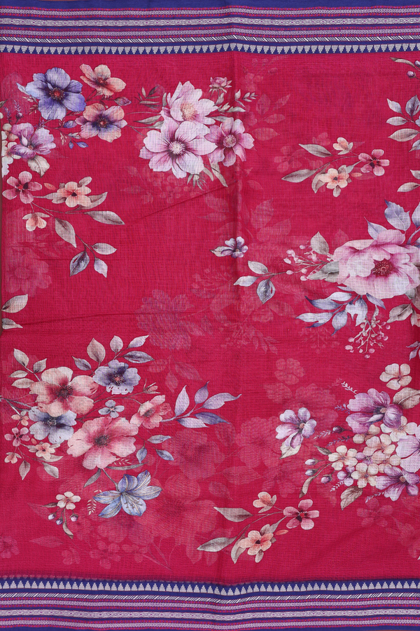 Kota Cotton Saree In Rose Red With Floral Printed Design