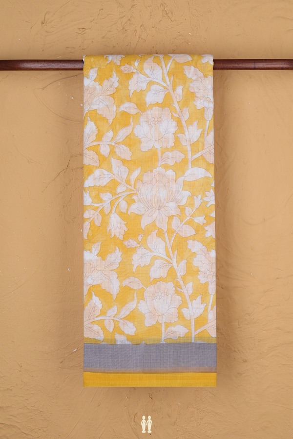 Kota Cotton Saree In Royal Yellow With Floral Design