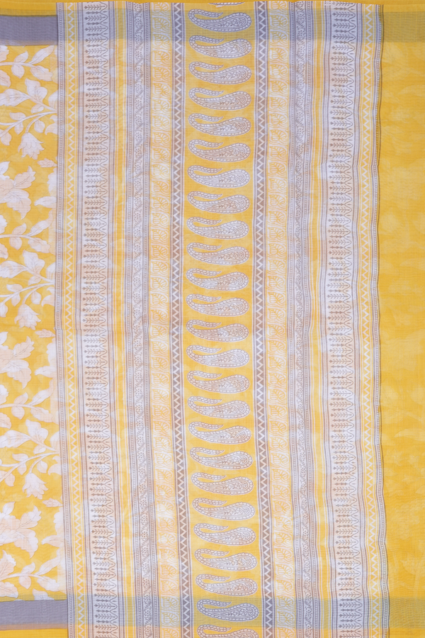 Kota Cotton Saree In Royal Yellow With Floral Design