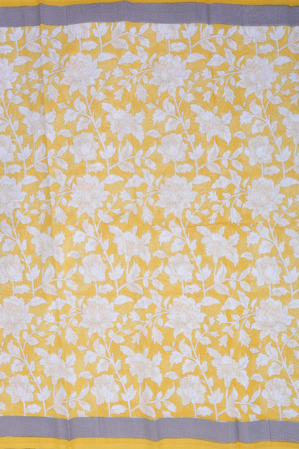 Kota Cotton Saree In Royal Yellow With Floral Design