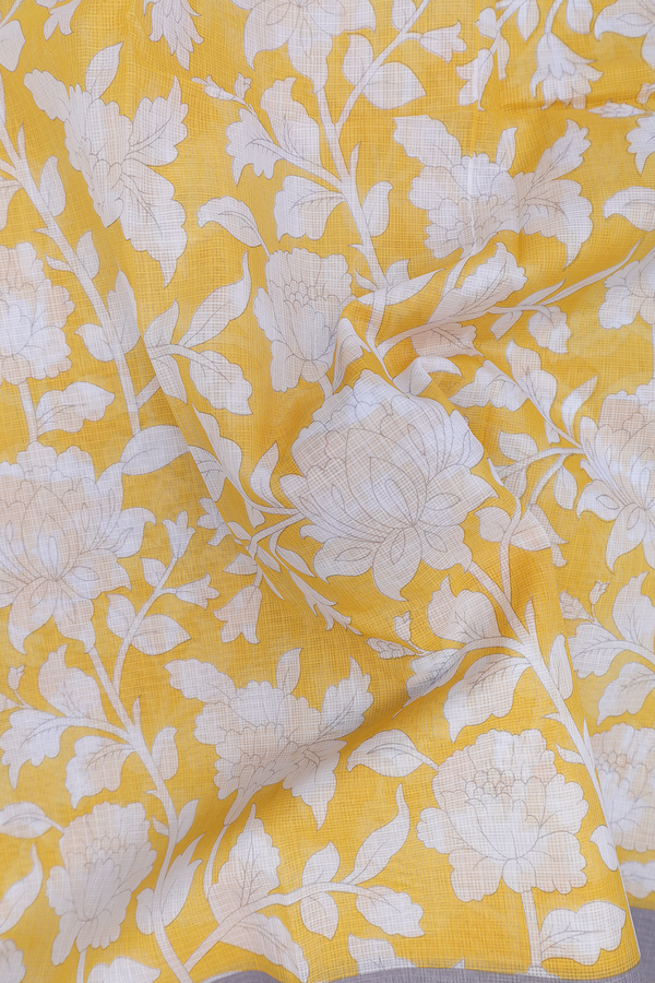 Kota Cotton Saree In Royal Yellow With Floral Design