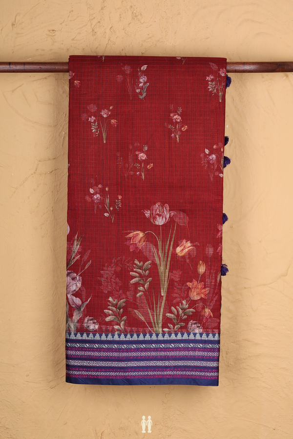 Kota Silk Saree In Rust Red With Floral Design