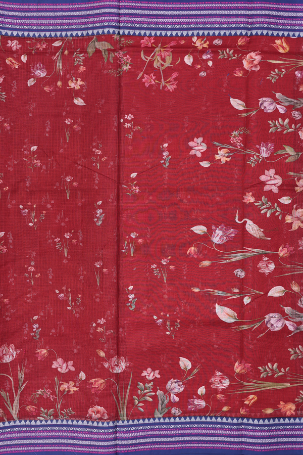 Kota Silk Saree In Rust Red With Floral Design