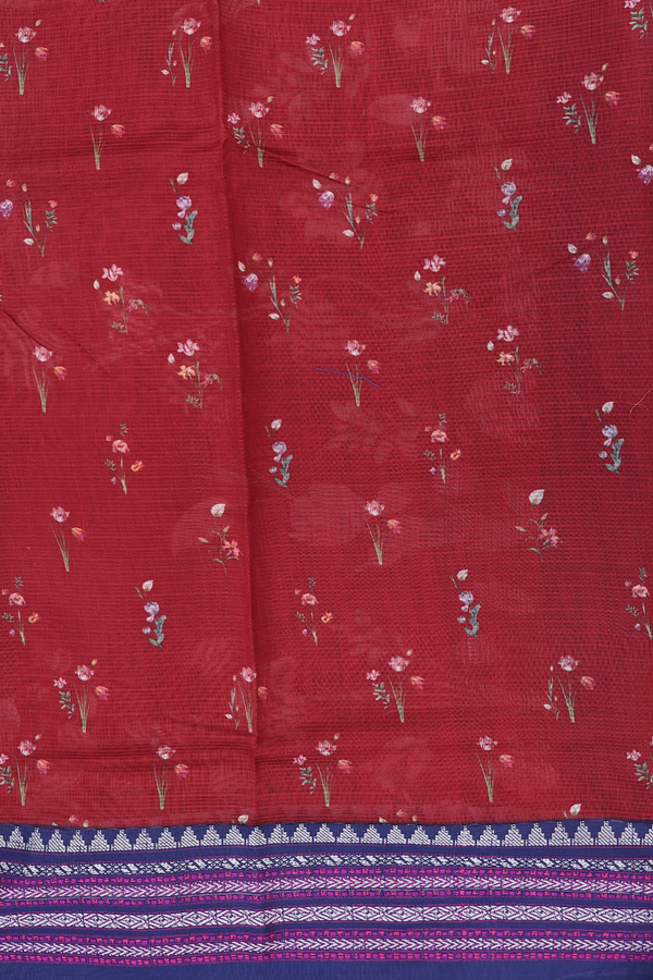 Kota Silk Saree In Rust Red With Floral Design