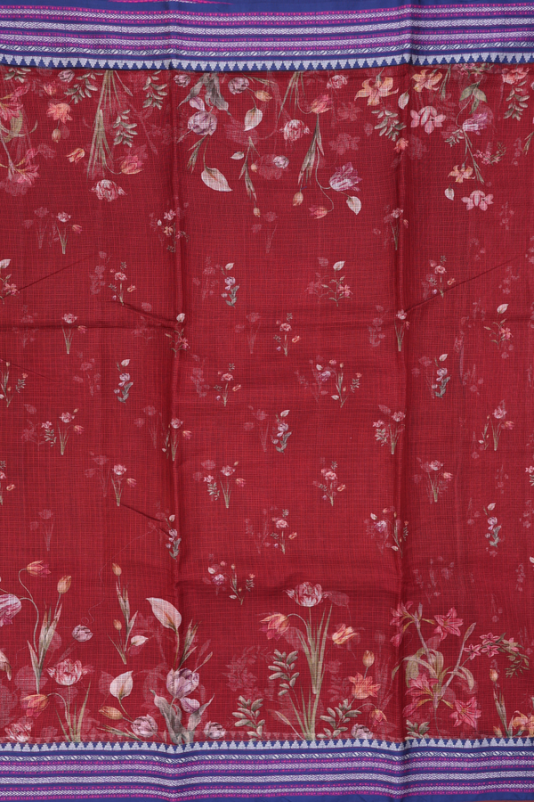 Kota Silk Saree In Rust Red With Floral Design