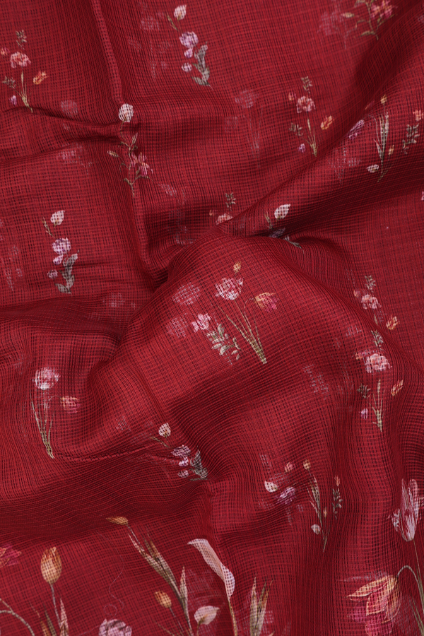 Kota Silk Saree In Rust Red With Floral Design