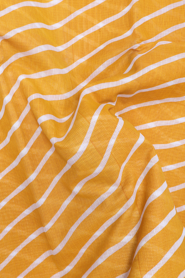 Kota Cotton Saree In Saffron Yellow With Diagonal Design