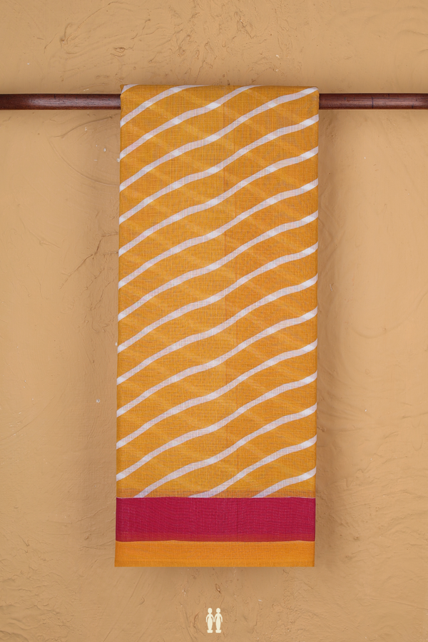 Kota Cotton Saree In Saffron Yellow With Diagonal Design