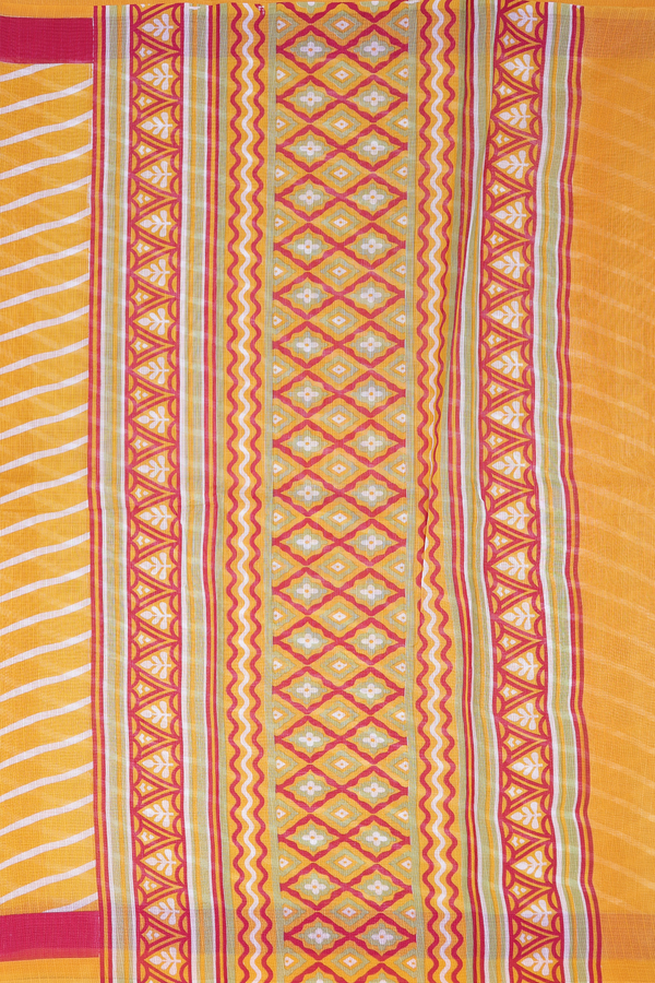 Kota Cotton Saree In Saffron Yellow With Diagonal Design