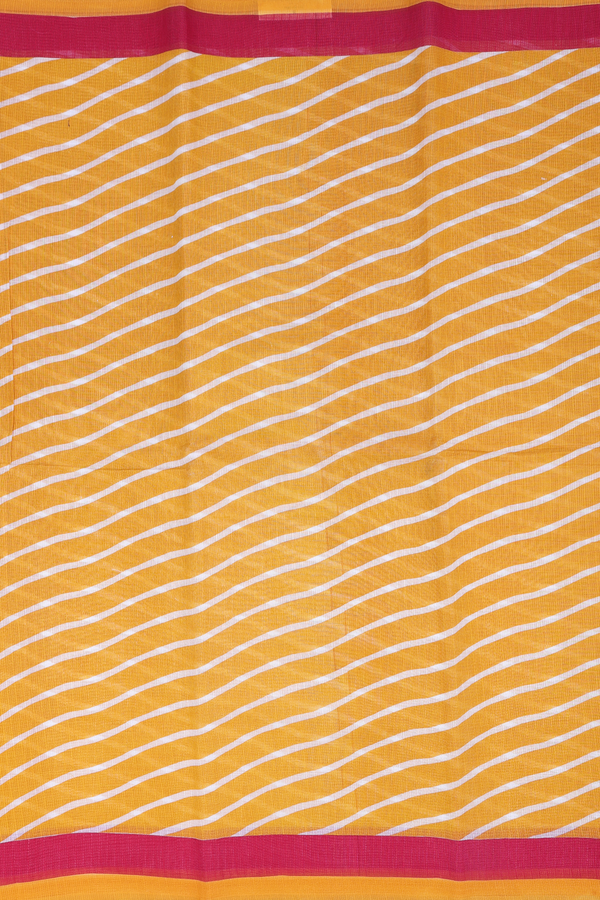 Kota Cotton Saree In Saffron Yellow With Diagonal Design