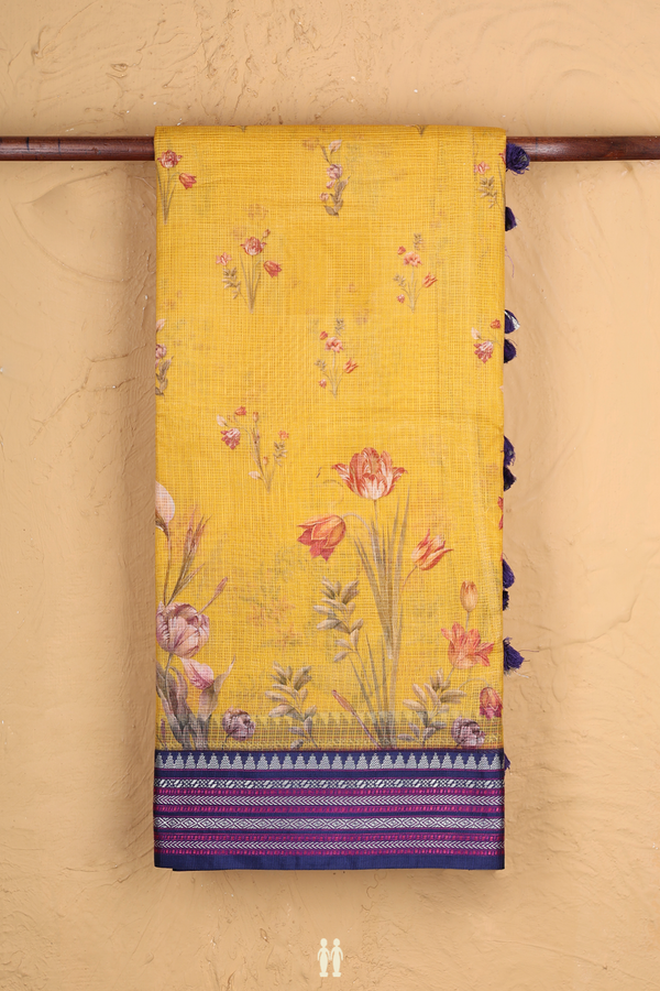 Kota Silk Saree In Yellow With Floral Design