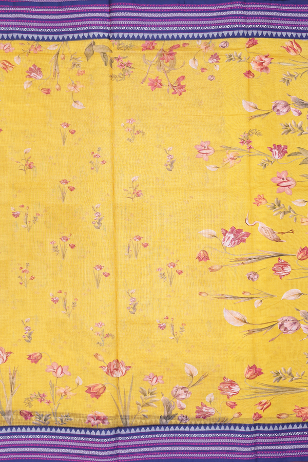 Kota Silk Saree In Yellow With Floral Design