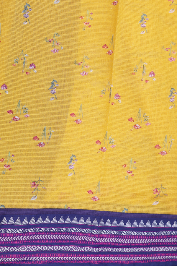 Kota Silk Saree In Yellow With Floral Design