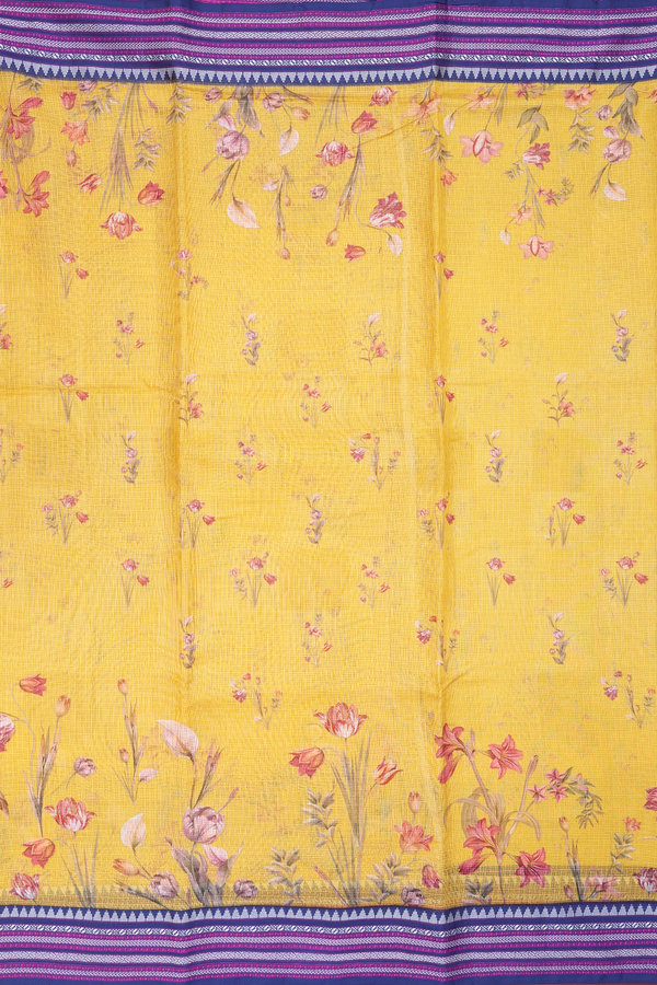 Kota Silk Saree In Yellow With Floral Design
