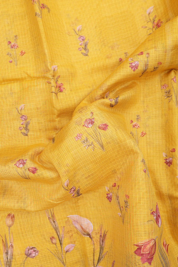 Kota Silk Saree In Yellow With Floral Design