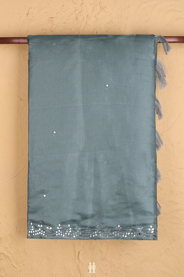 Kota Cotton Saree In Sage Green With Mirror Work Buttis