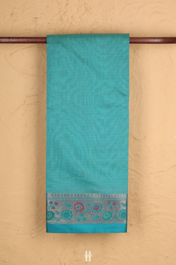 Kota Cotton Saree In Sea Green With Checks Design