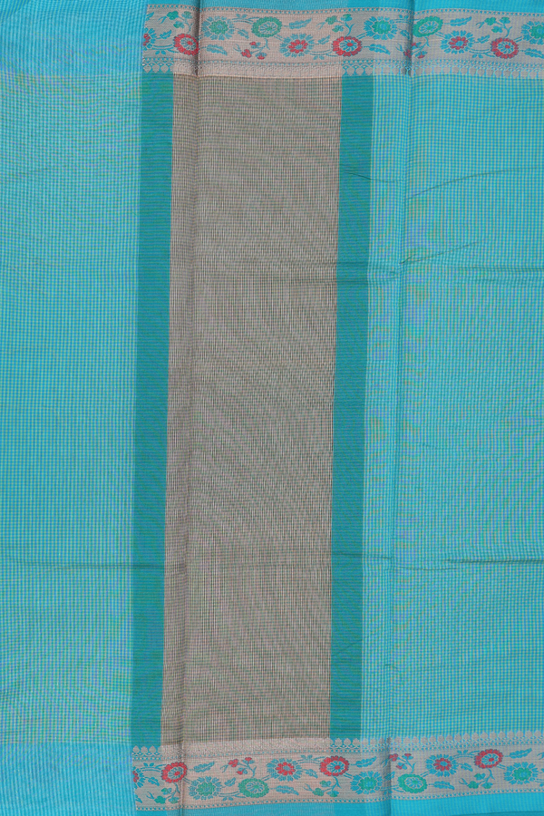 Kota Cotton Saree In Sea Green With Checks Design