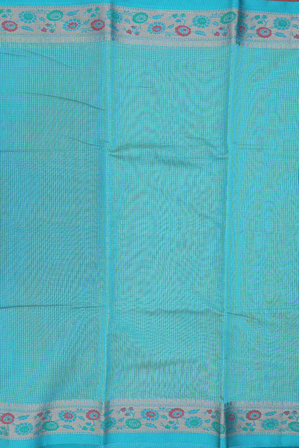 Kota Cotton Saree In Sea Green With Checks Design