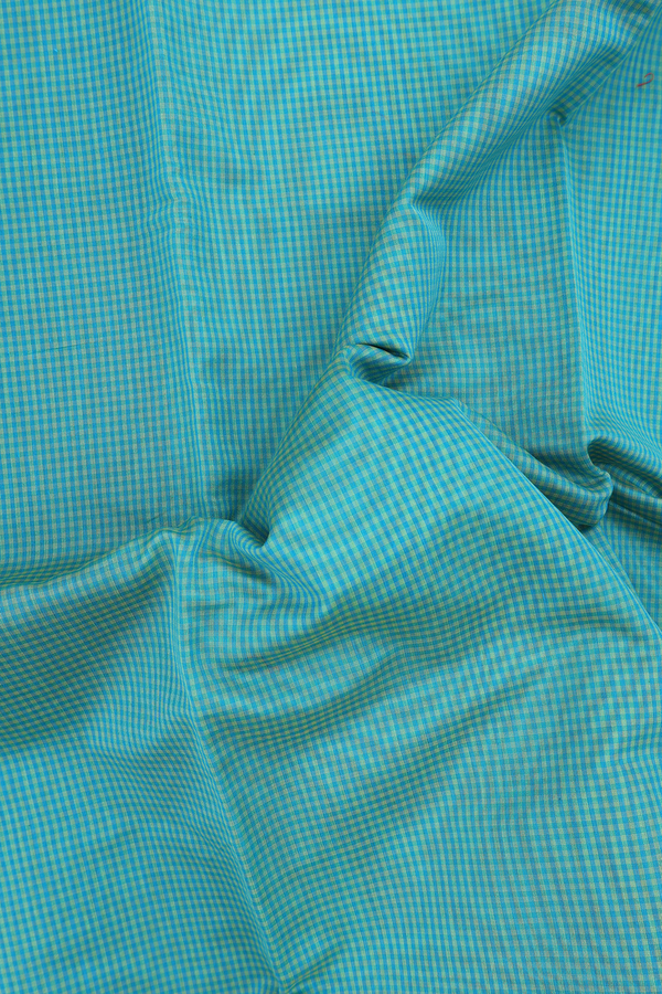 Kota Cotton Saree In Sea Green With Checks Design