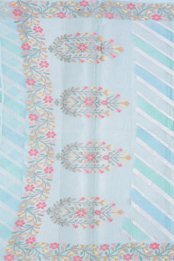 Kota Cotton Saree In Shades Of Blue With Diagonal Design