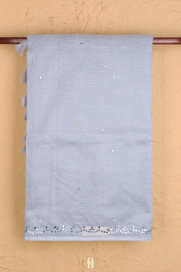Kota Cotton Saree In Steel Blue With Mirror Work Buttis