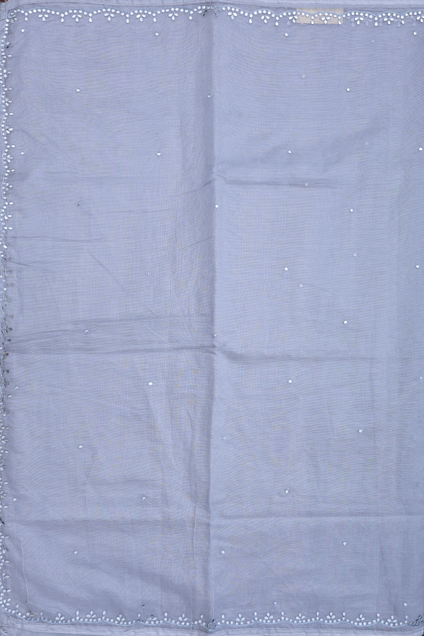 Kota Cotton Saree In Steel Blue With Mirror Work Buttis