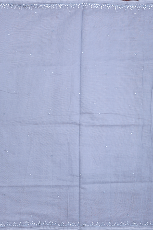 Kota Cotton Saree In Steel Blue With Mirror Work Buttis