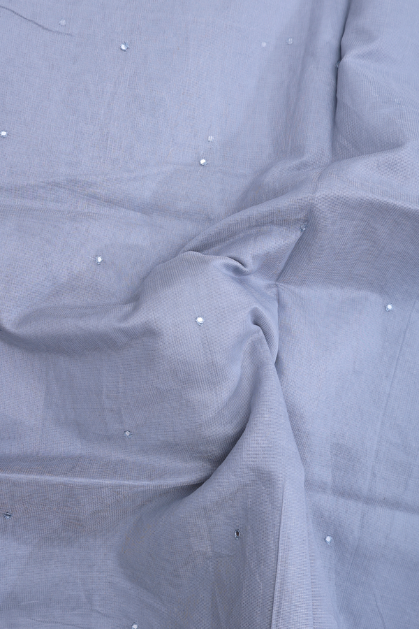 Kota Cotton Saree In Steel Blue With Mirror Work Buttis