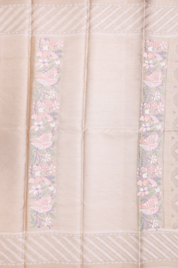 Kota Cotton Saree In Tan Brown With Chevron Design