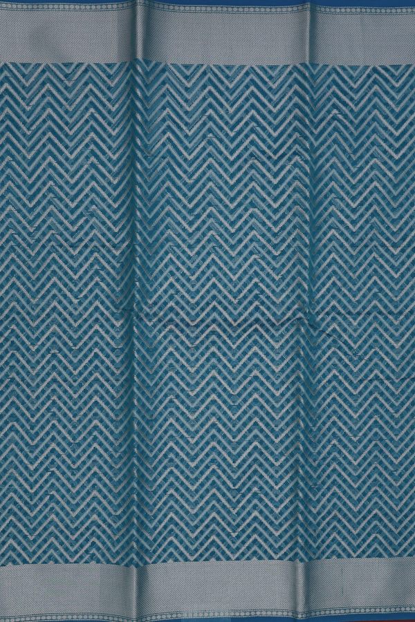 Kota Cotton Saree In Teal Blue With Chevron Design