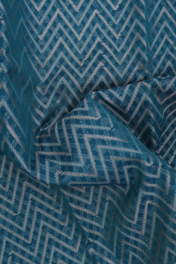 Kota Cotton Saree In Teal Blue With Chevron Design