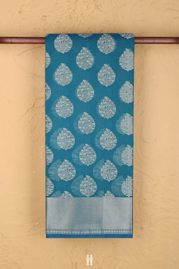 Kota Cotton Saree In Teal Blue With Tree Motifs