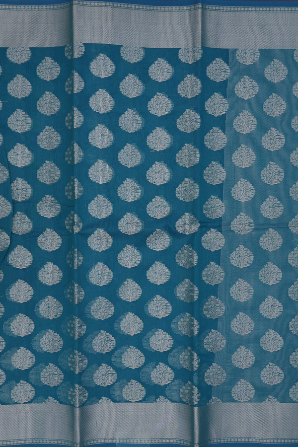 Kota Cotton Saree In Teal Blue With Tree Motifs