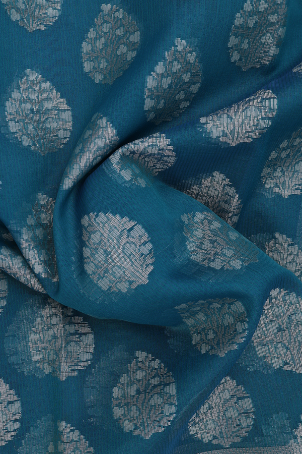 Kota Cotton Saree In Teal Blue With Tree Motifs