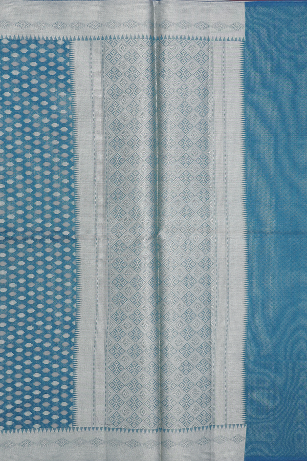 Kota Cotton Saree In Teal Blue With Zari Buttas