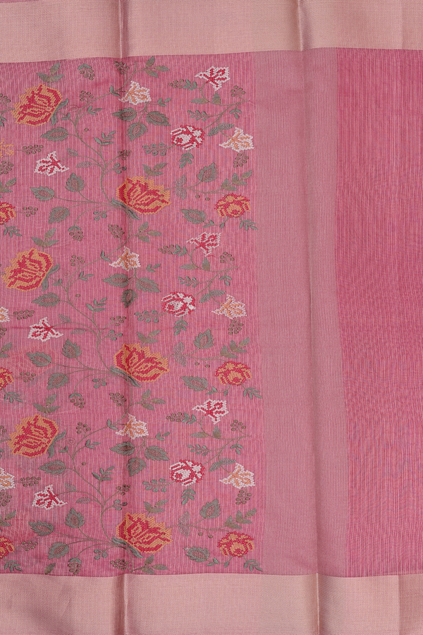 Kota Cotton Saree In Pink With Embroidered Design