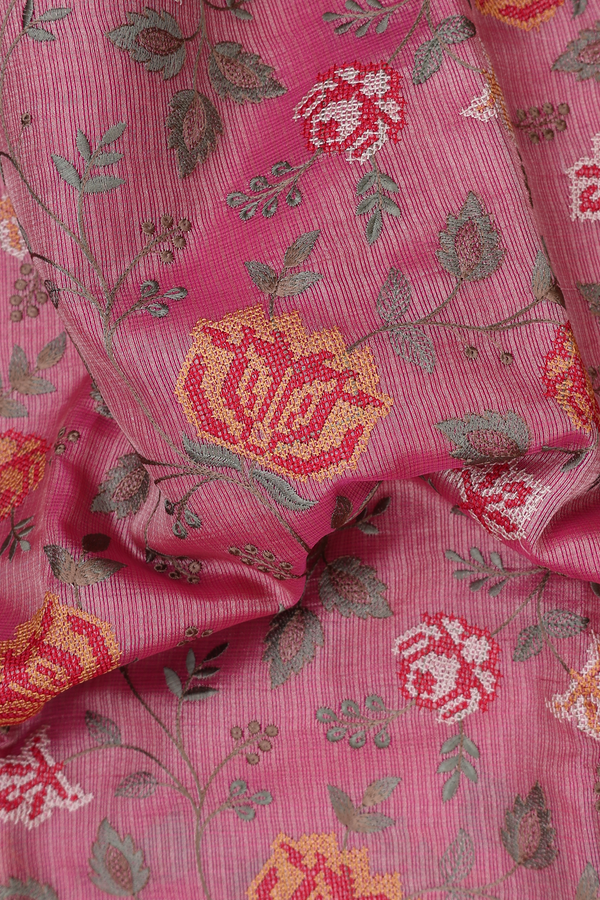 Kota Cotton Saree In Pink With Embroidered Design
