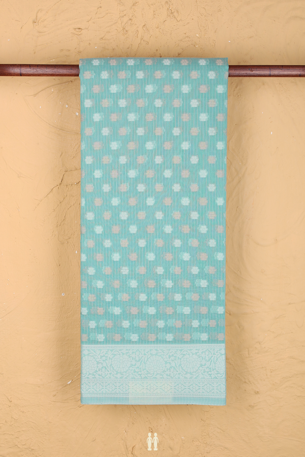 Kota Cotton Saree In Turkish Blue With Floral Buttas