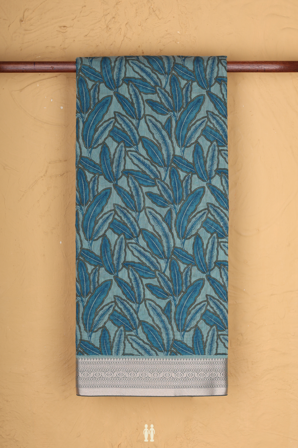 Kota Cotton Saree In Turkish Blue With Leaf Design