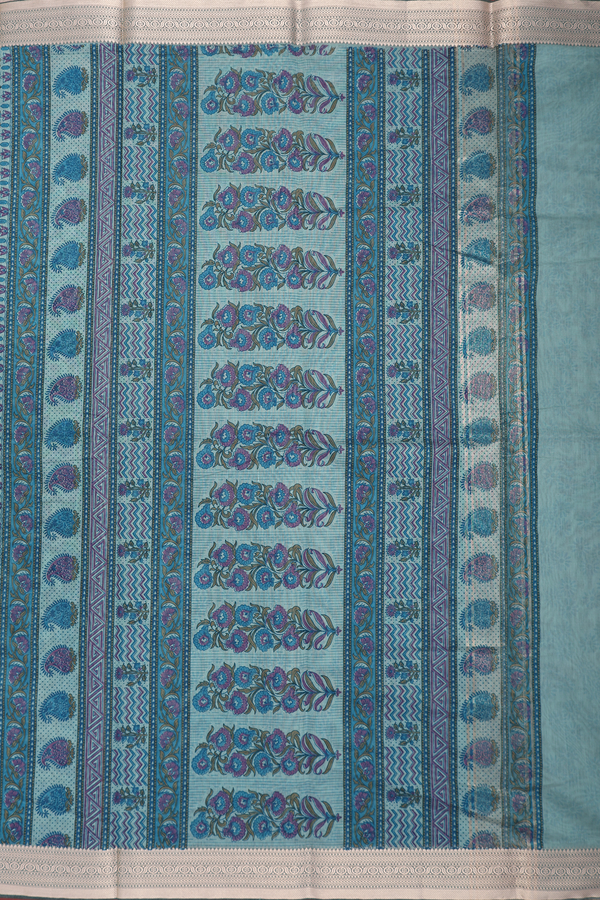 Kota Cotton Saree In Turkish Blue With Leaf Design