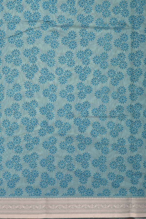 Kota Cotton Saree In Turkish Blue With Leaf Design