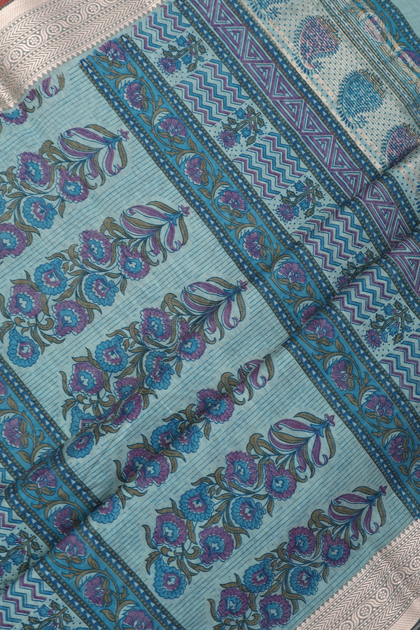 Kota Cotton Saree In Turkish Blue With Leaf Design