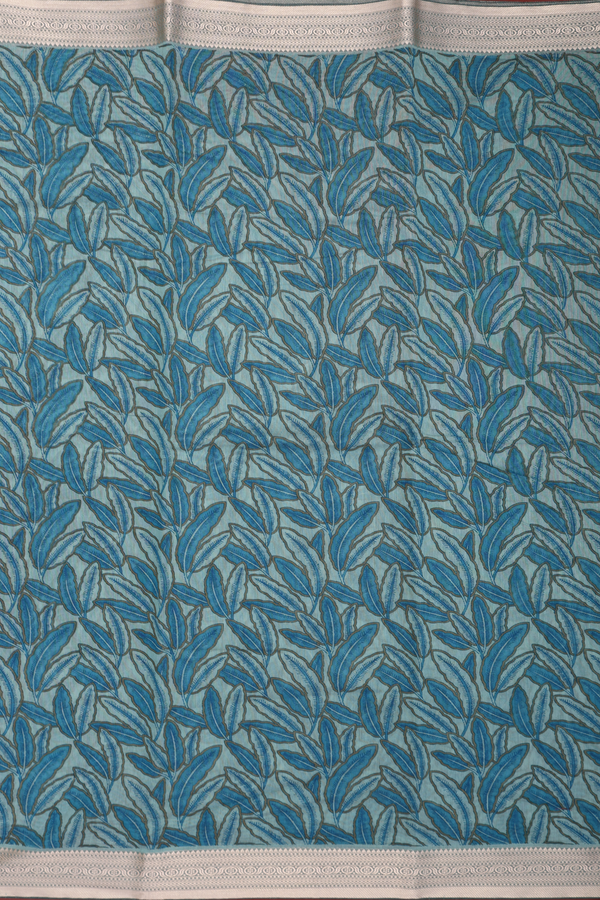 Kota Cotton Saree In Turkish Blue With Leaf Design